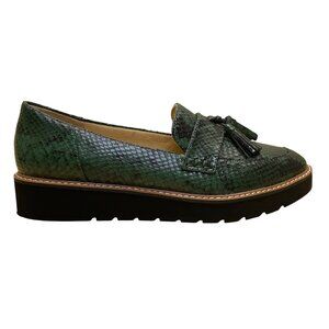 Naturalizer Women’s Green Leather Snakeskin Pattern Tassel Flat Loafers Size 9M